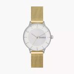 SKAGEN Riis Three-Hand Gold-Tone Stainless Steel Mesh Watch (SKW3092)