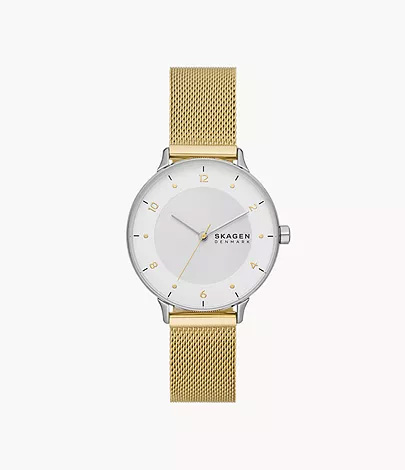 SKAGEN Riis Three-Hand Gold-Tone Stainless Steel Mesh Watch (SKW3092)