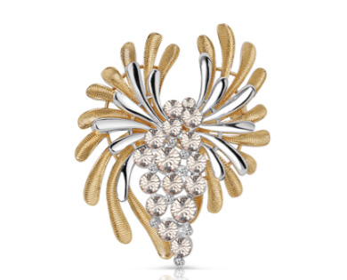 Two Tone Brooch with Crystal Honey Stones Brooch (B8427)