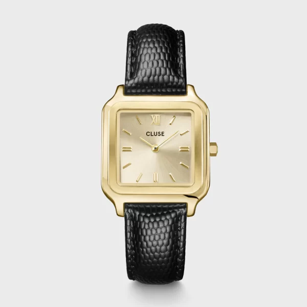 Cluse Gracieuse Watch Leather, Black Lizard, Gold Colour (CW11903)