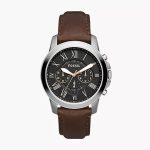 Fossil Men's Grant Black Chronograph Dial Brown Leather Strap (FS4813)