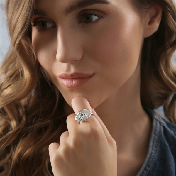 Newbridge Ring with Blue and Clear Stones (RR8822)