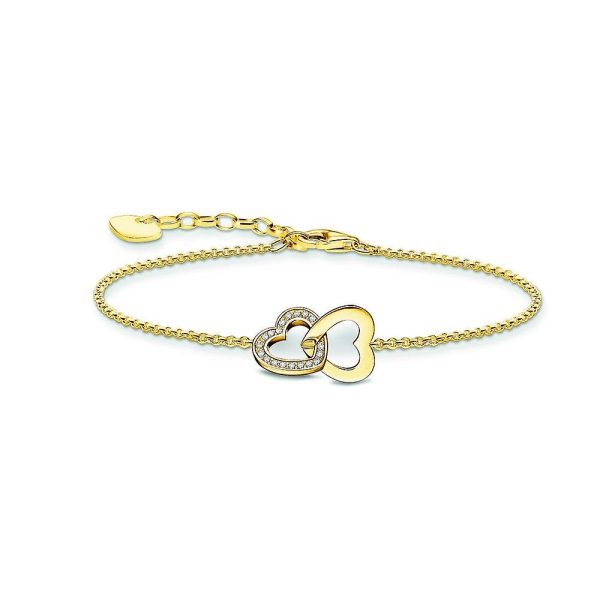Thomas Sabo Intertwined Hearts White Crystals Gold-Plated Sterling Silver Bracelet (A2163-414-14-L19V)