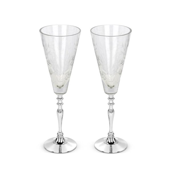 Newbridge Silverware Set of Two Ornate Cut Glass Champagne Flutes (PK10017F)
