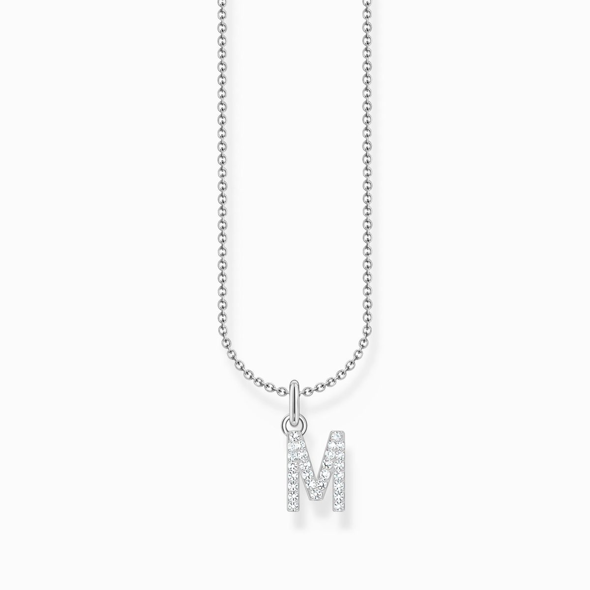 Thomas Sabo Letter 'M' Initial White Zirconia Sterling Silver Pendant Necklace (KE2252-051-14-L45V)