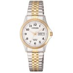Citizen Quartz Two Tone Gold Steel White Dial 26mm Ladies Watch (EQ2004-95A)