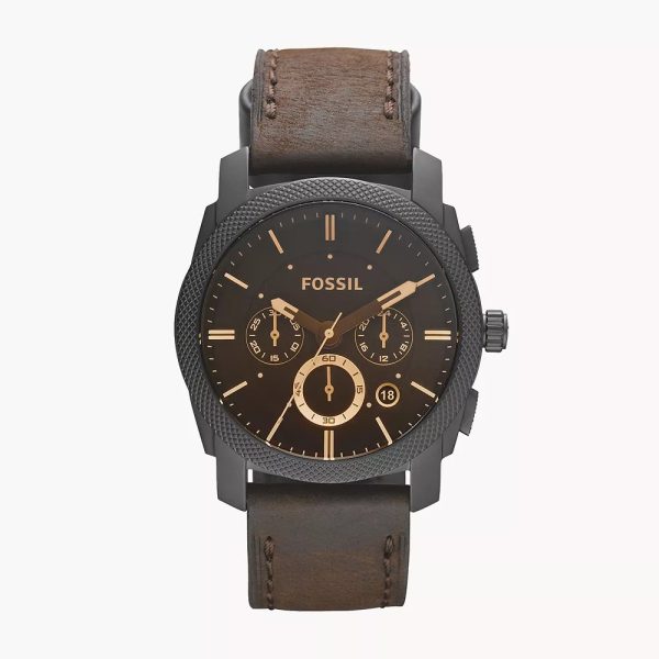 Fossil Machine Mid-Size Chronograph Brown Leather Watch (FS4656)