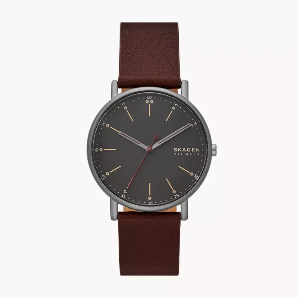 Skagen Signatur Three-Hand Cherry Wood Leather Watch (SKW6860)