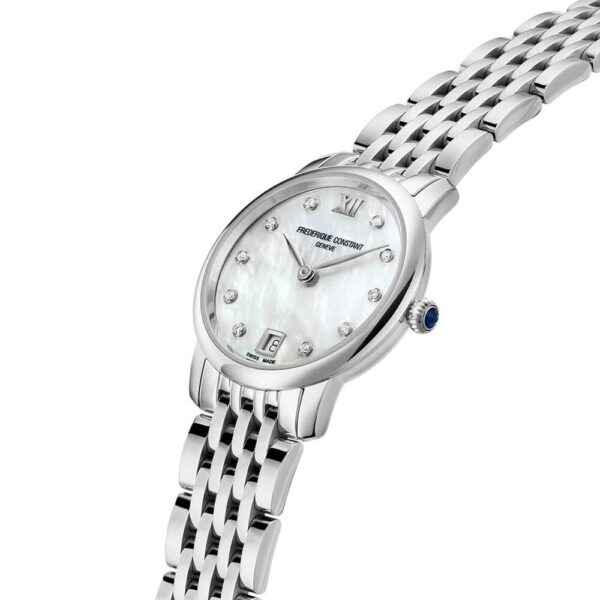 Frederique Constant Slimline 30mm MOP Dial Diamond Dots Steel Bracelet Watch (FC-220MPWD1S26B)