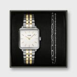 Cluse Gift Box La Tétragone Watch Steel, Two-Tone & Double Chain Bracelet, Silver Colour (CG10326)