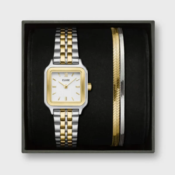 Cluse Gift Box Gracieuse Petite Watch Steel & Double Snake Bracelet, Two-Tone (CG11801)