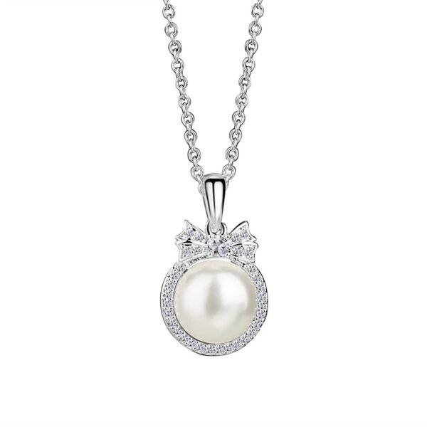 Newbridge Silver Plated Pearl Pendant with Clear Stones (P0024SP)
