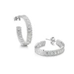 Newbridge Silver Plated Baguette CZ Hoop Earrings (ER0045SP)