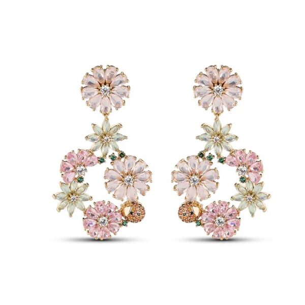 Newbridge Gold Plated Pink & Green Floral Drop Earrings (ER0026GP)