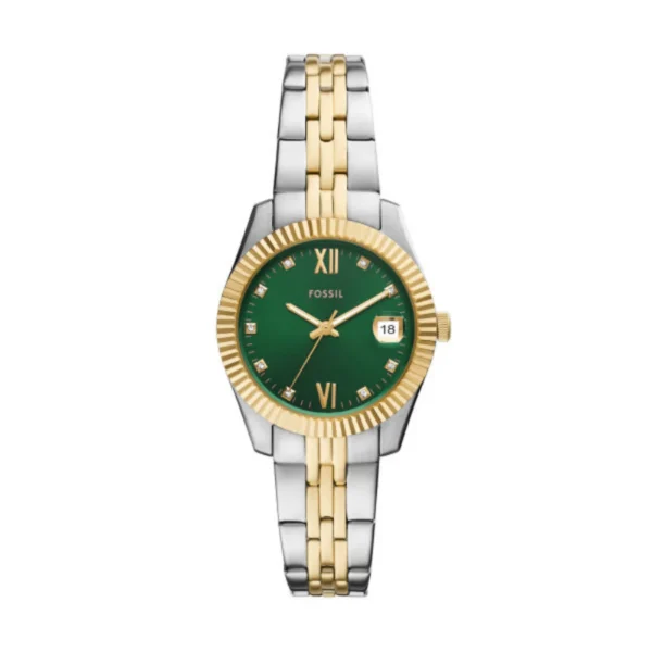 Fossil Scarlette Quartz Two Tone Steel Green Dial Ladies Watch (ES5388)
