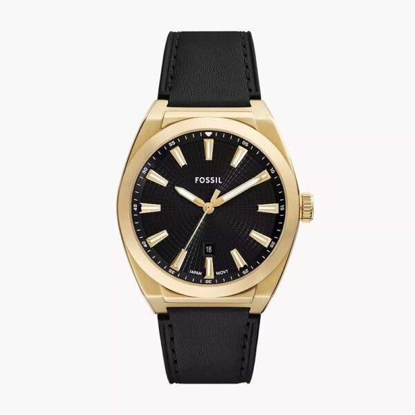 Fossil Everett Three-Hand Date Black Leather Watch (ES5434)