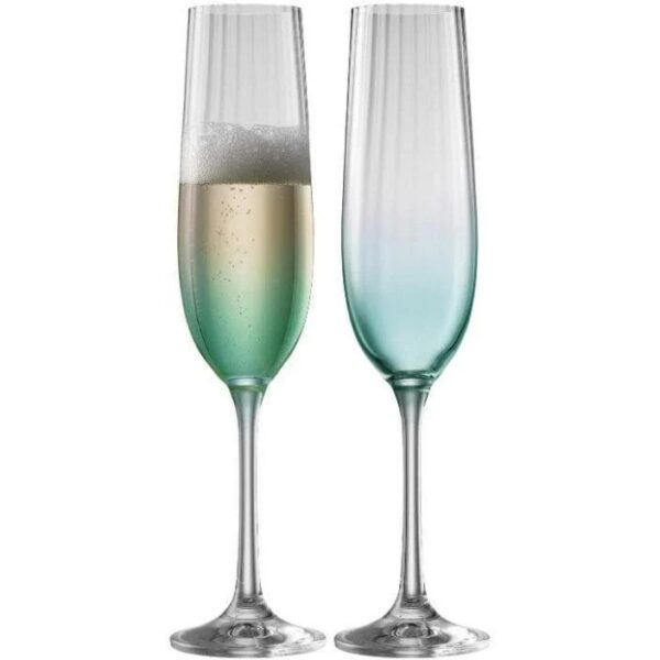 Galway Crystal Erne Champagne Flute Glass Pair Aqua (G323012)